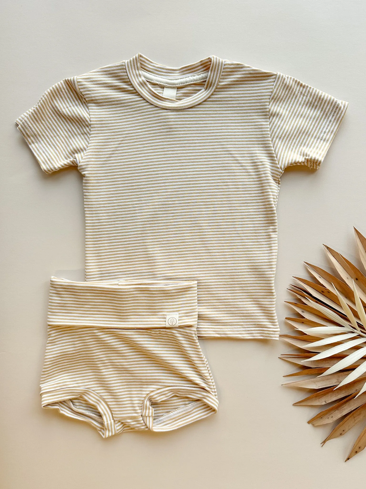 0/3m, 3/6m | Short Sleeve Essential Tee | Golden Stripe | Bamboo Organic Cotton