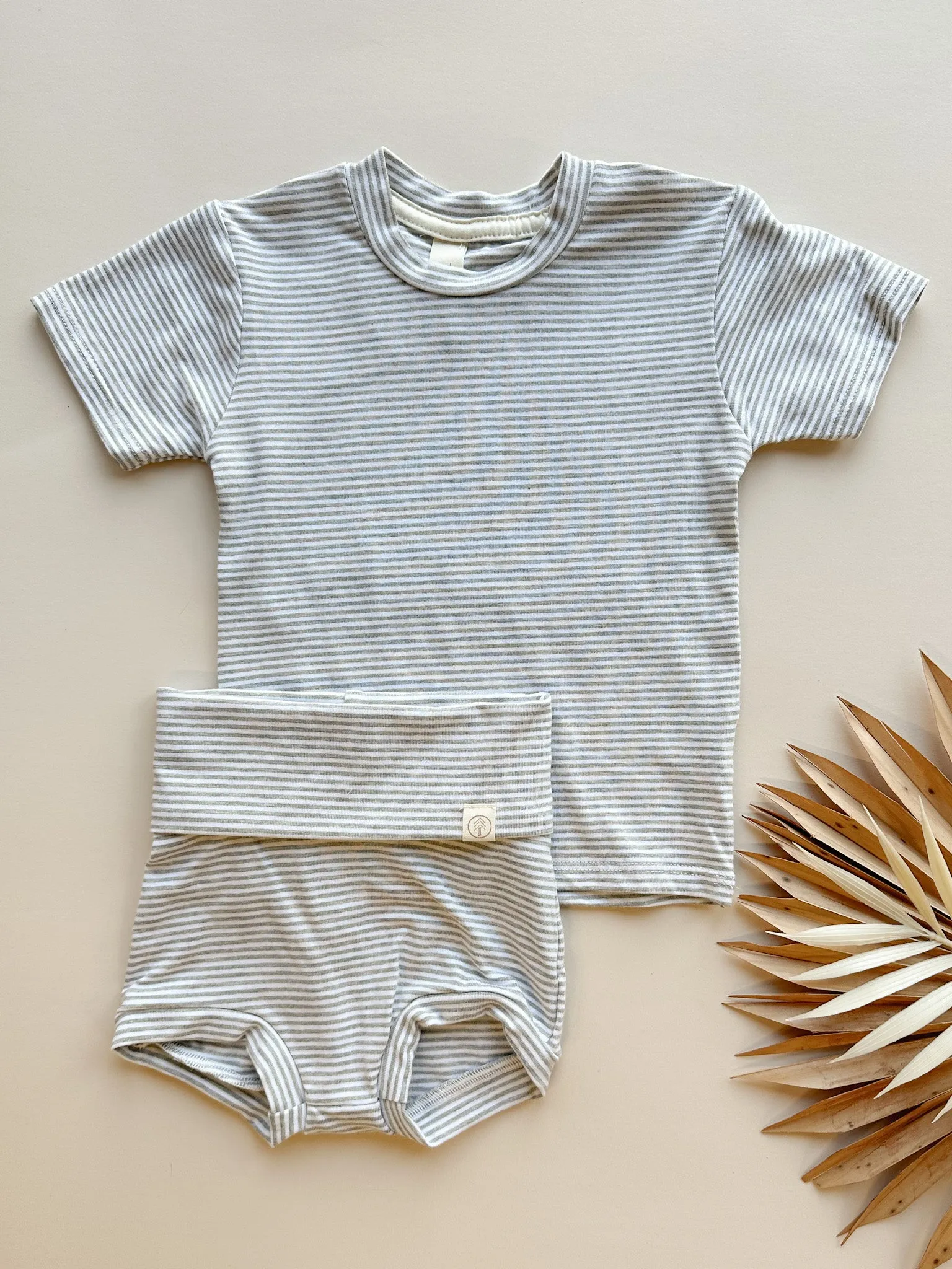 0/3m, 3/6m | Short Sleeve Essential Tee | Gray Stripe | Bamboo Organic Cotton