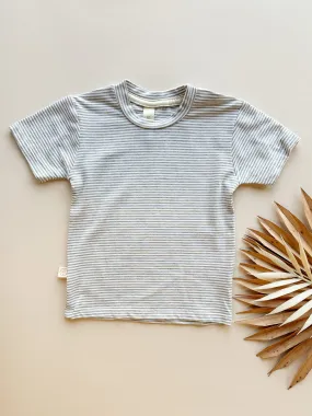 0/3m, 3/6m | Short Sleeve Essential Tee | Gray Stripe | Bamboo Organic Cotton