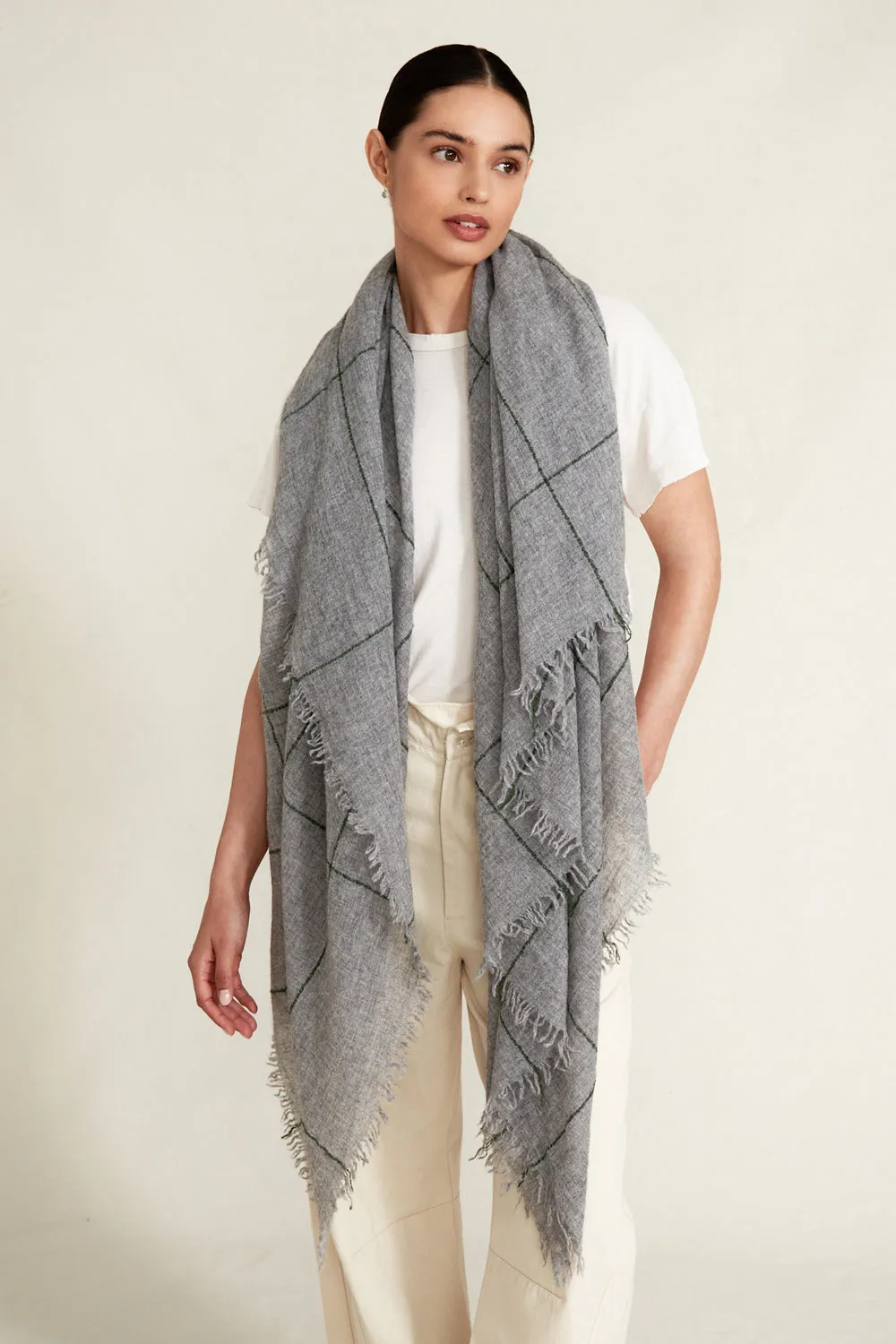 100% Cashmere Scarf Greener Pastures Windowpane