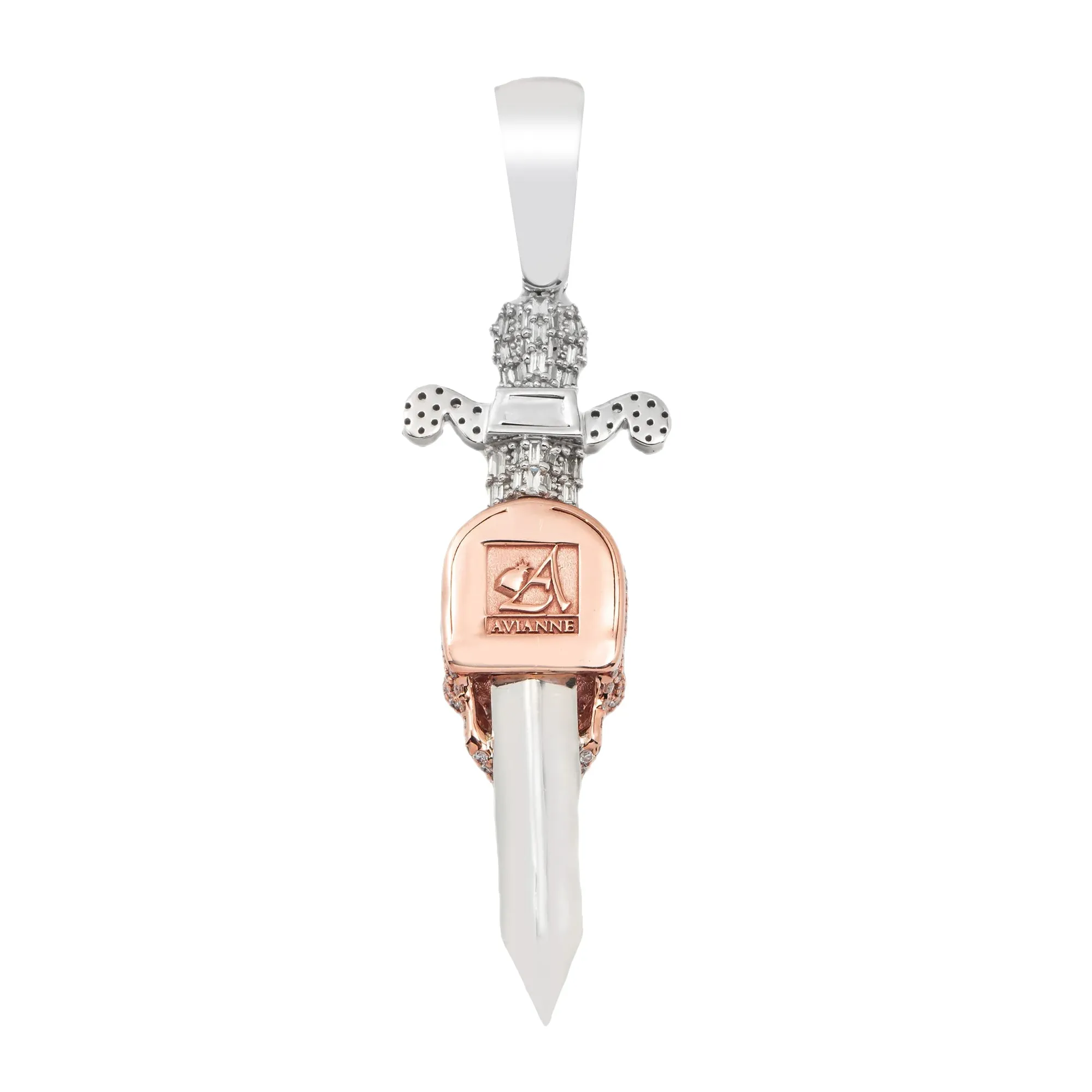 10k Two Tone Rose and White Gold Diamond Skull Dagger Pendant 3.59 ctw