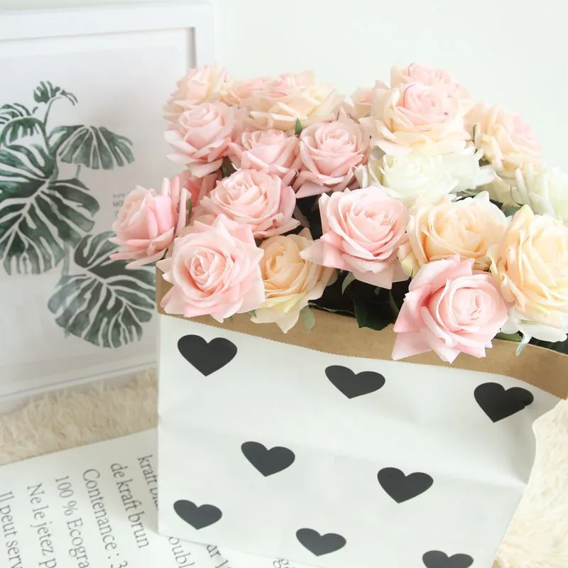 10PCs Feel Moist Rose Artificial Fake Flower Plants Home Decoration Wedding Bouquet