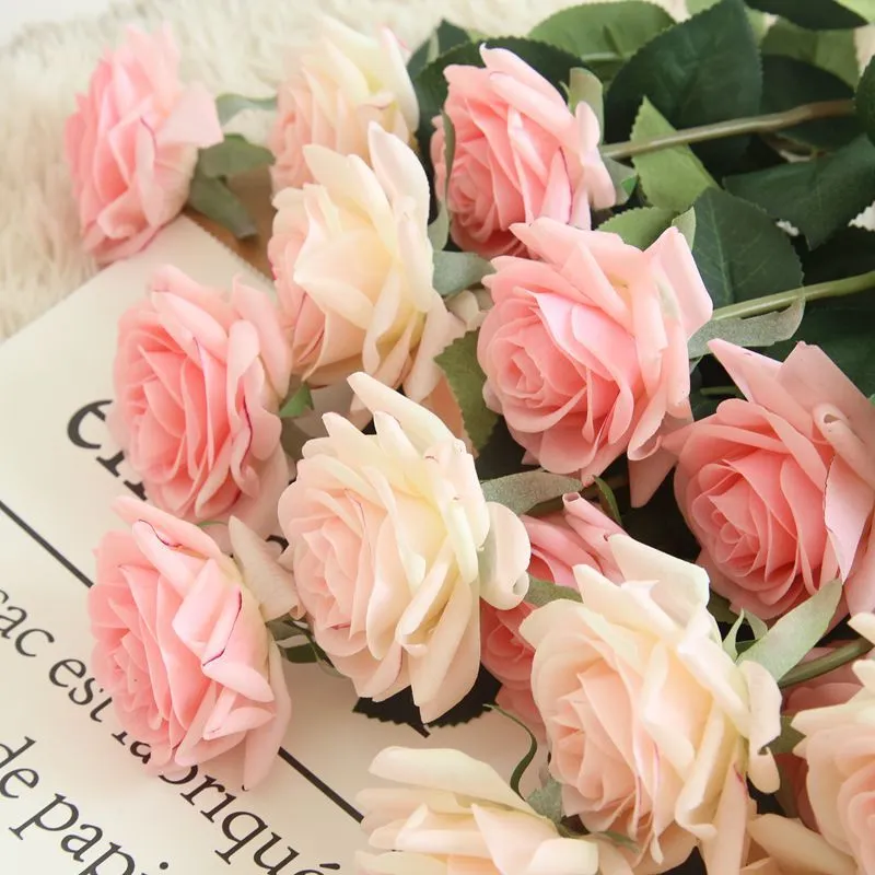 10PCs Feel Moist Rose Artificial Fake Flower Plants Home Decoration Wedding Bouquet