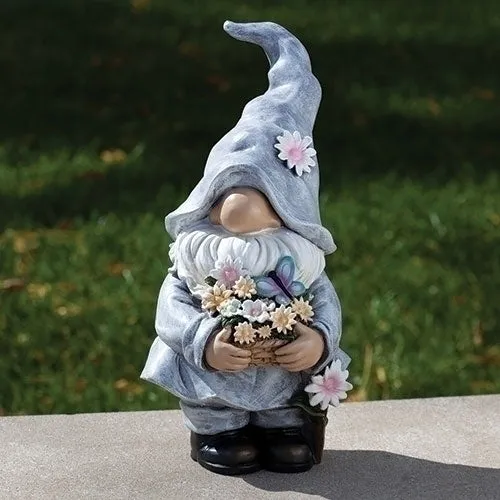 11.25" Garden Gnome with Colorful Flowers Pudgy Pal Statue