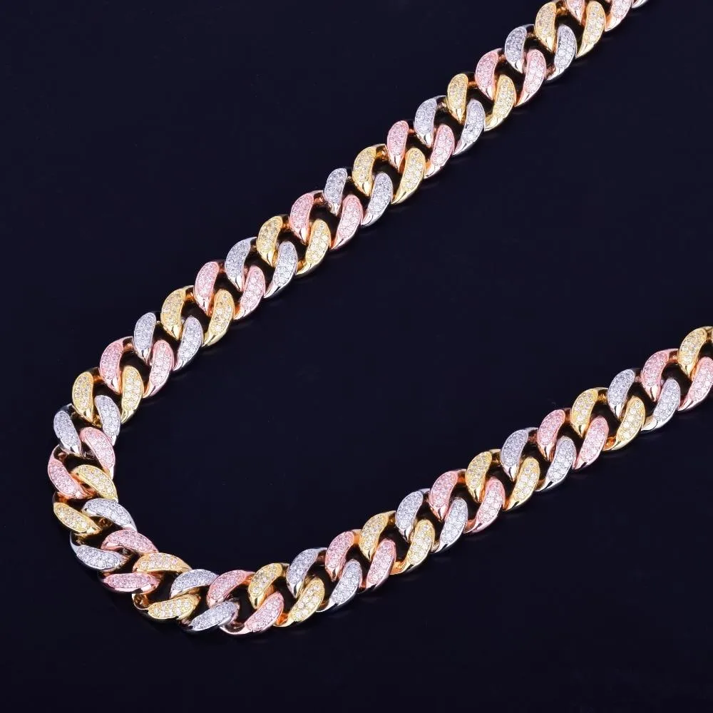 12mm Mixed Color Cuban Necklace Copper Material CZ  Link 16-28inch