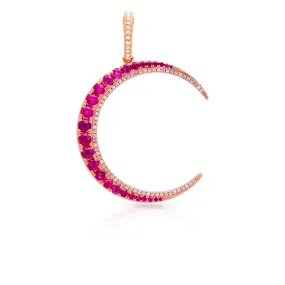 14KT Rose Gold Ruby Diamond Lunar Charm Pendant with Diamond Clip on Bail