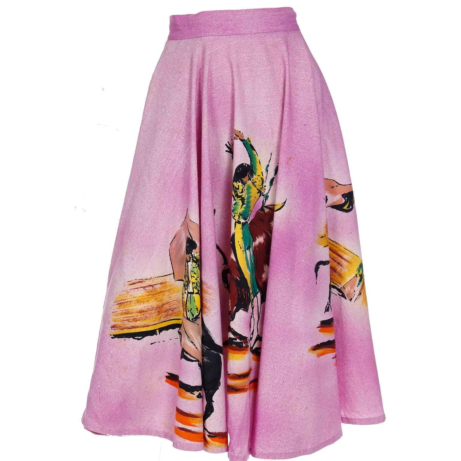 1950s Hand Painted Mexican Full Circle Bullfighter Theme Skirt