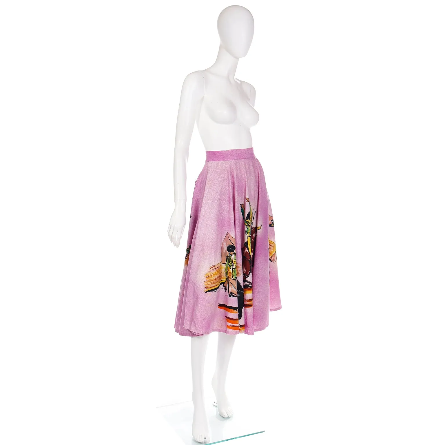 1950s Hand Painted Mexican Full Circle Bullfighter Theme Skirt