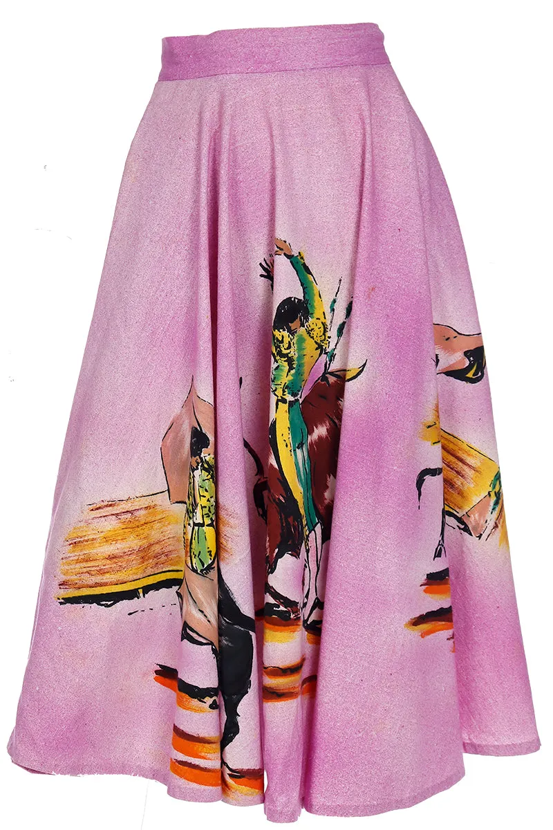 1950s Hand Painted Mexican Full Circle Bullfighter Theme Skirt