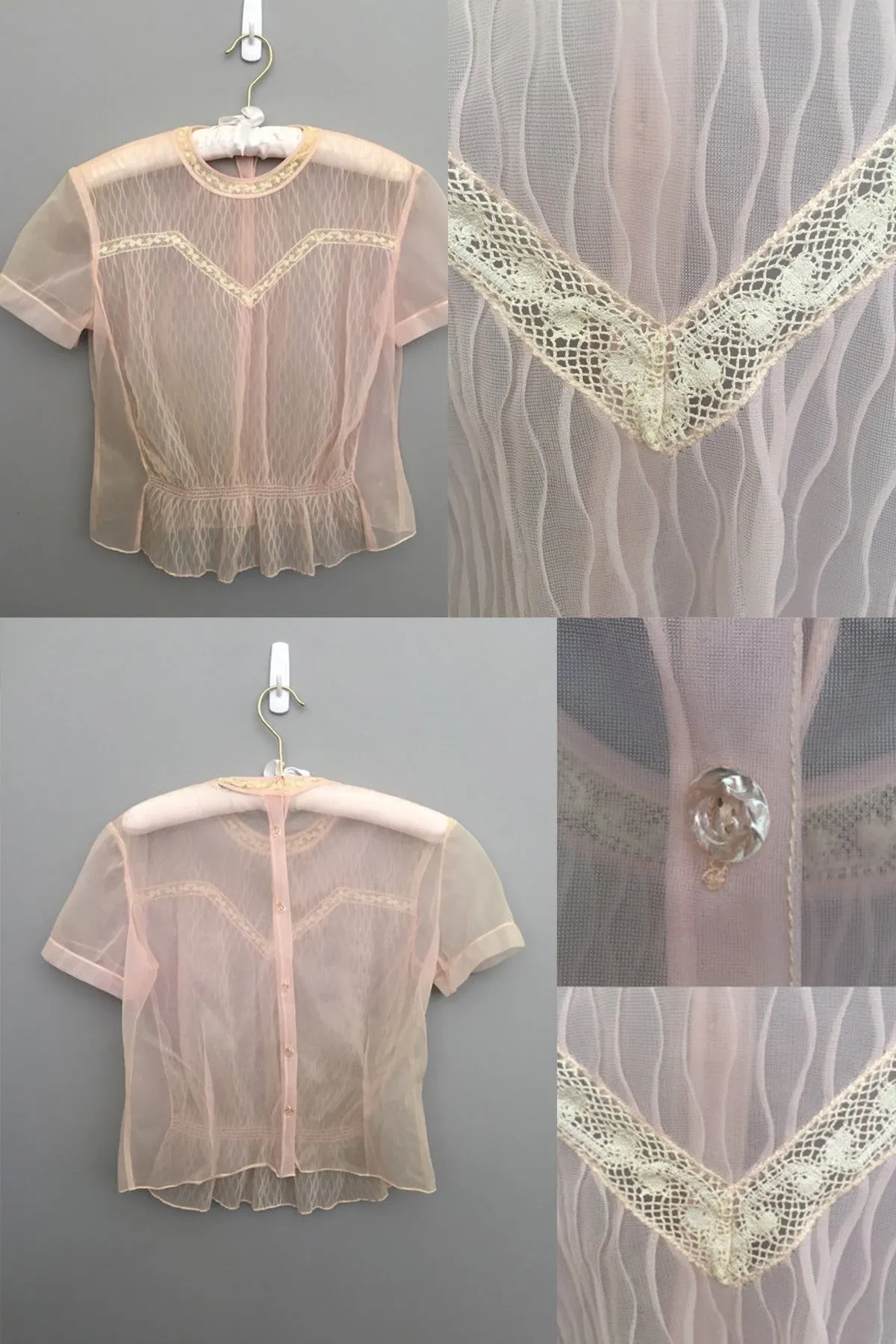 1950s Sheer Pink Blouse