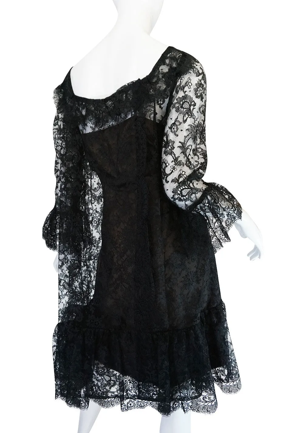 1960s Baby Doll Bill Blass Lace & Silk Dress Set