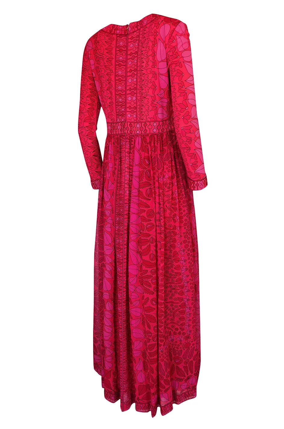 1960s Bessi Silk Jersey & Silk Chiffon Pink & Red Print Dress