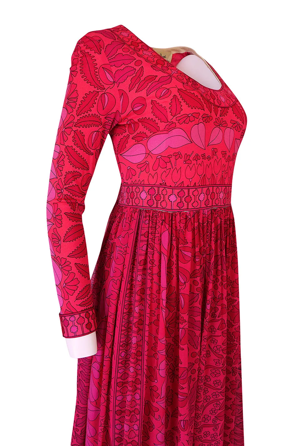 1960s Bessi Silk Jersey & Silk Chiffon Pink & Red Print Dress