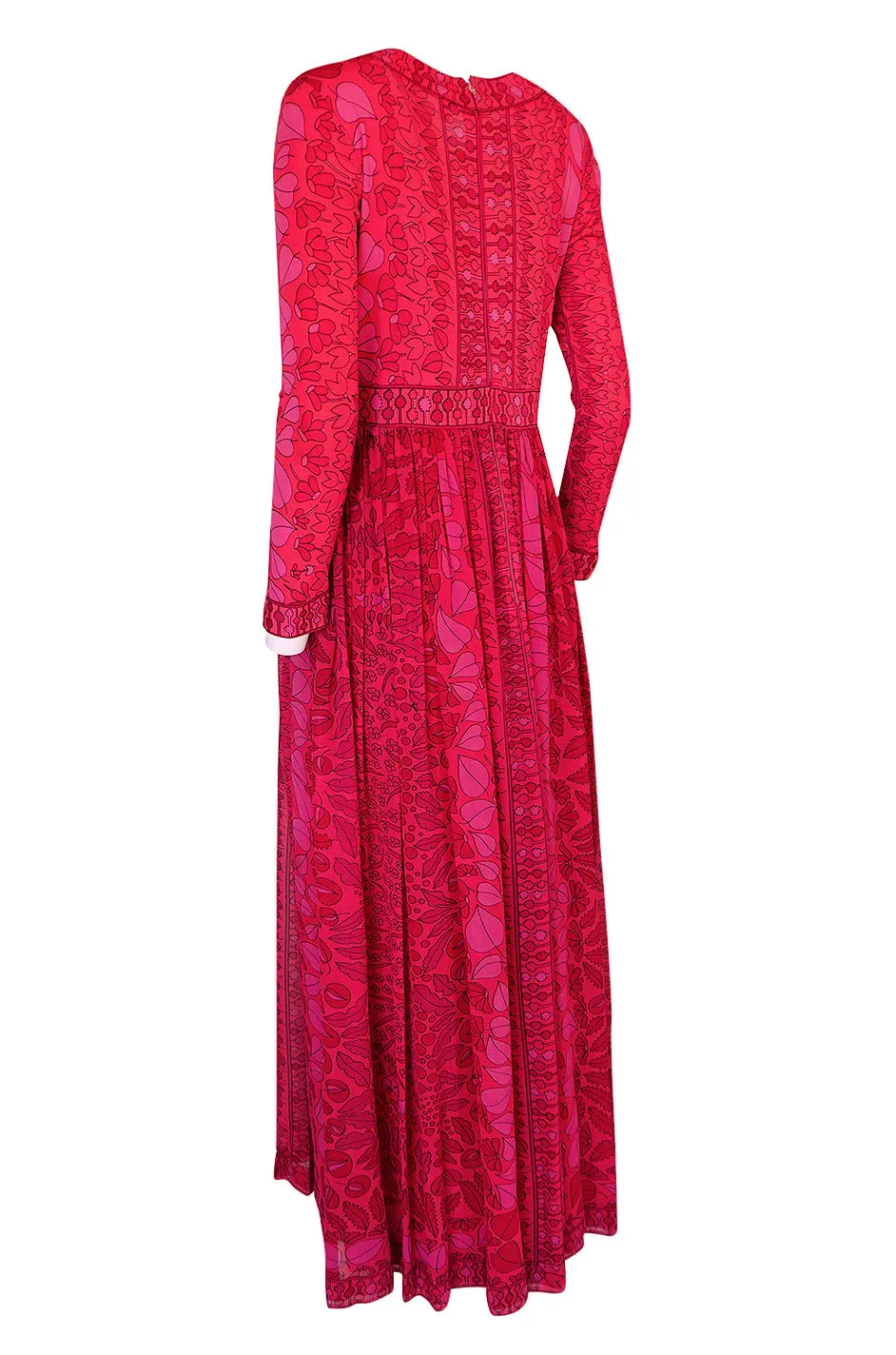 1960s Bessi Silk Jersey & Silk Chiffon Pink & Red Print Dress