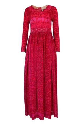 1960s Bessi Silk Jersey & Silk Chiffon Pink & Red Print Dress