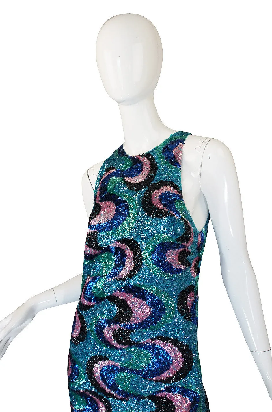 1960s Blue & Pink Hand Done Sequin Dress