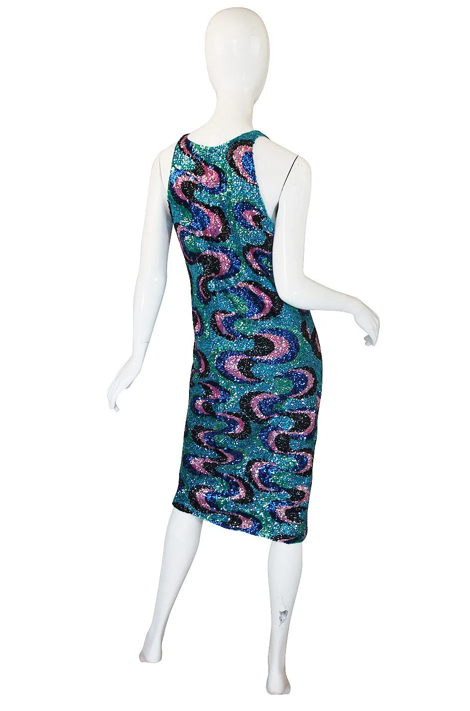 1960s Blue & Pink Hand Done Sequin Dress