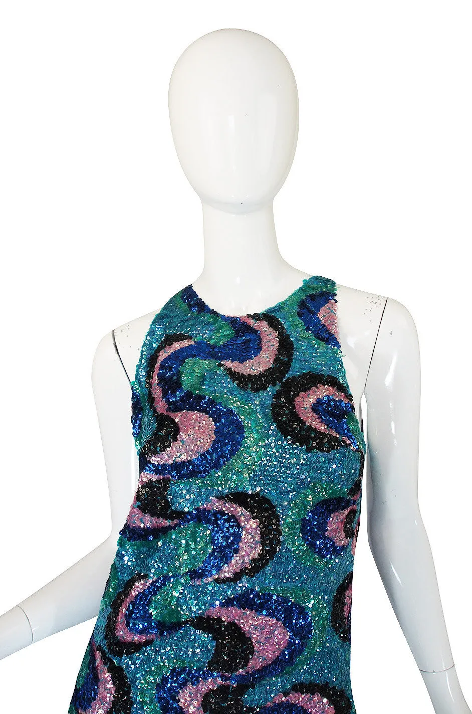 1960s Blue & Pink Hand Done Sequin Dress