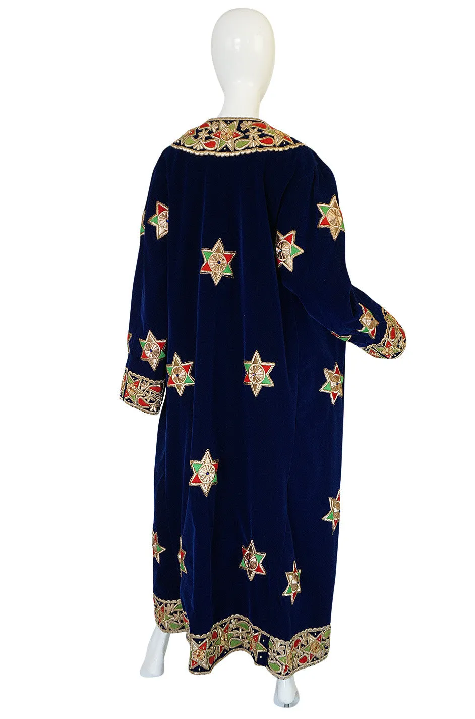 1960s Deep Blue Velvet & Embroidered Star Applique Coat