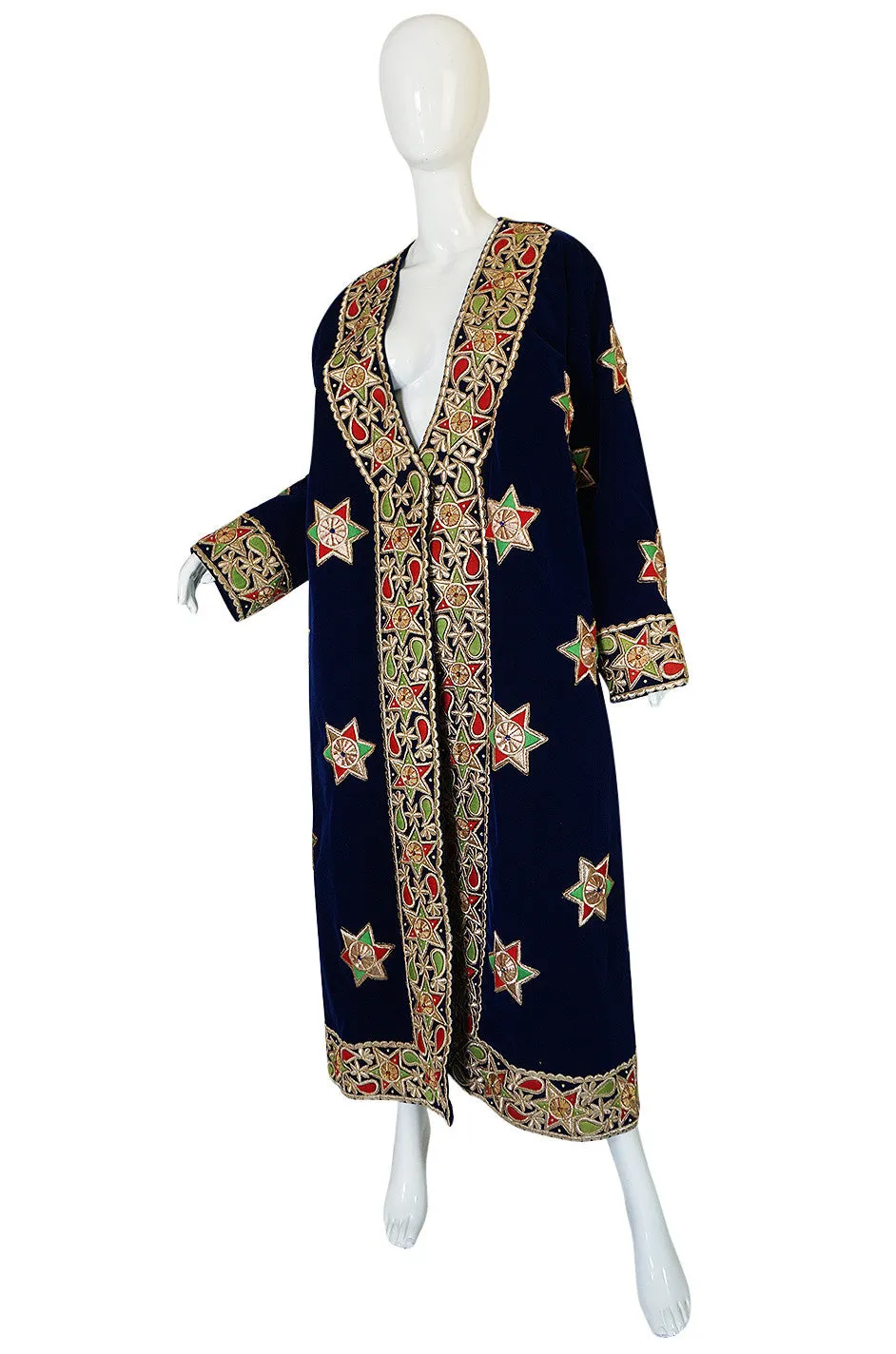 1960s Deep Blue Velvet & Embroidered Star Applique Coat