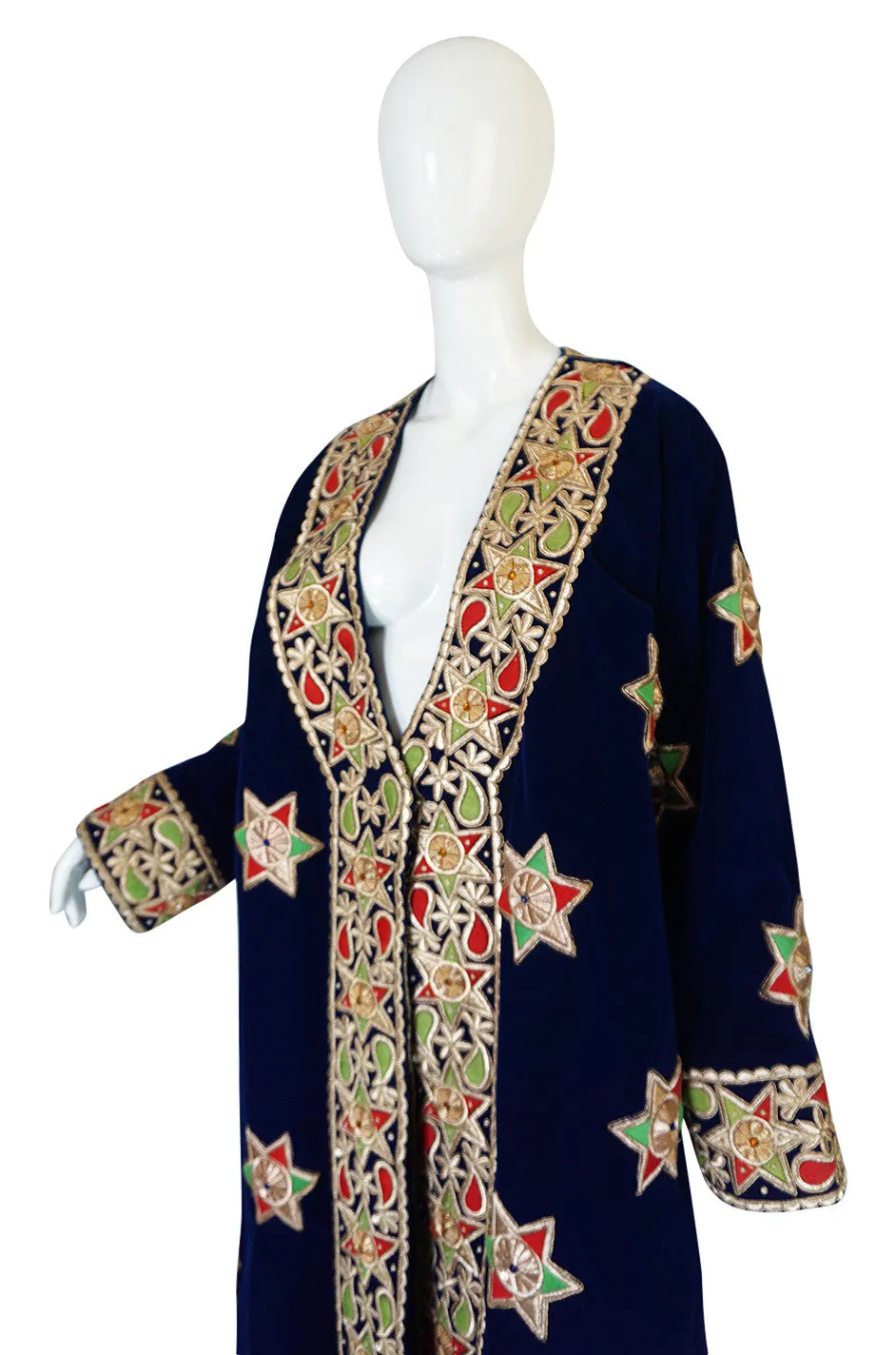 1960s Deep Blue Velvet & Embroidered Star Applique Coat