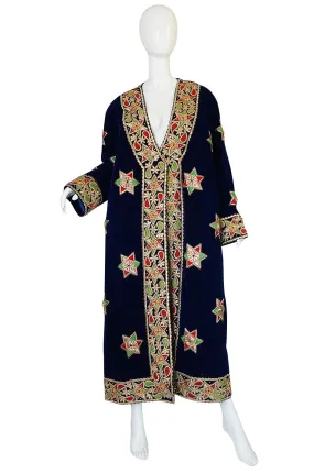 1960s Deep Blue Velvet & Embroidered Star Applique Coat