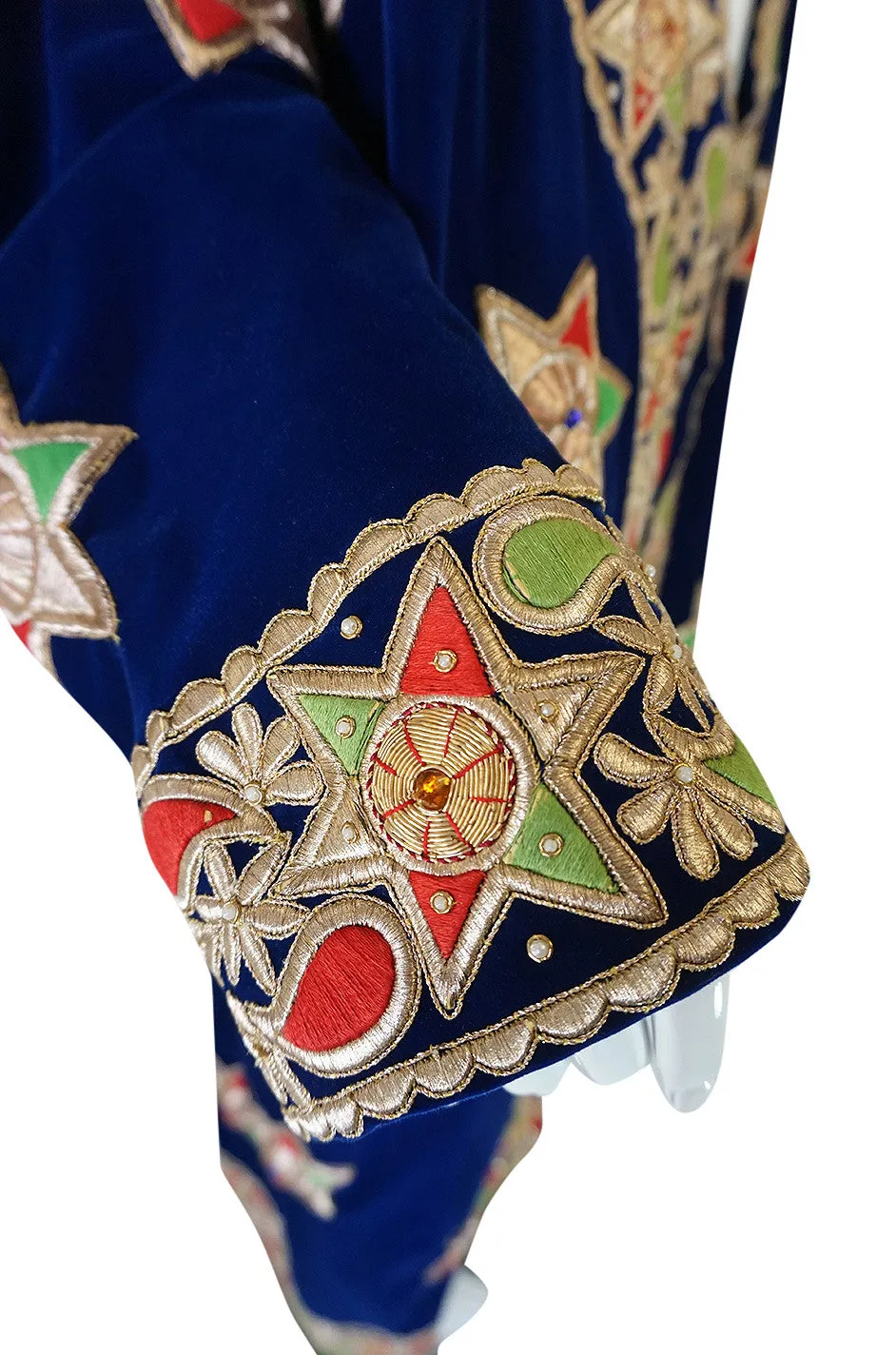 1960s Deep Blue Velvet & Embroidered Star Applique Coat