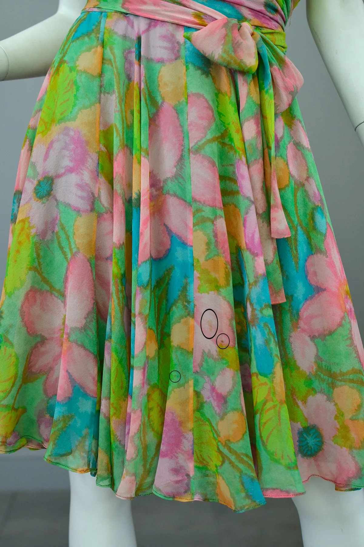 1960s Watercolor Floral Print Draping Wrap Front Dress | Garden Party Dress | TLC Hot Mess