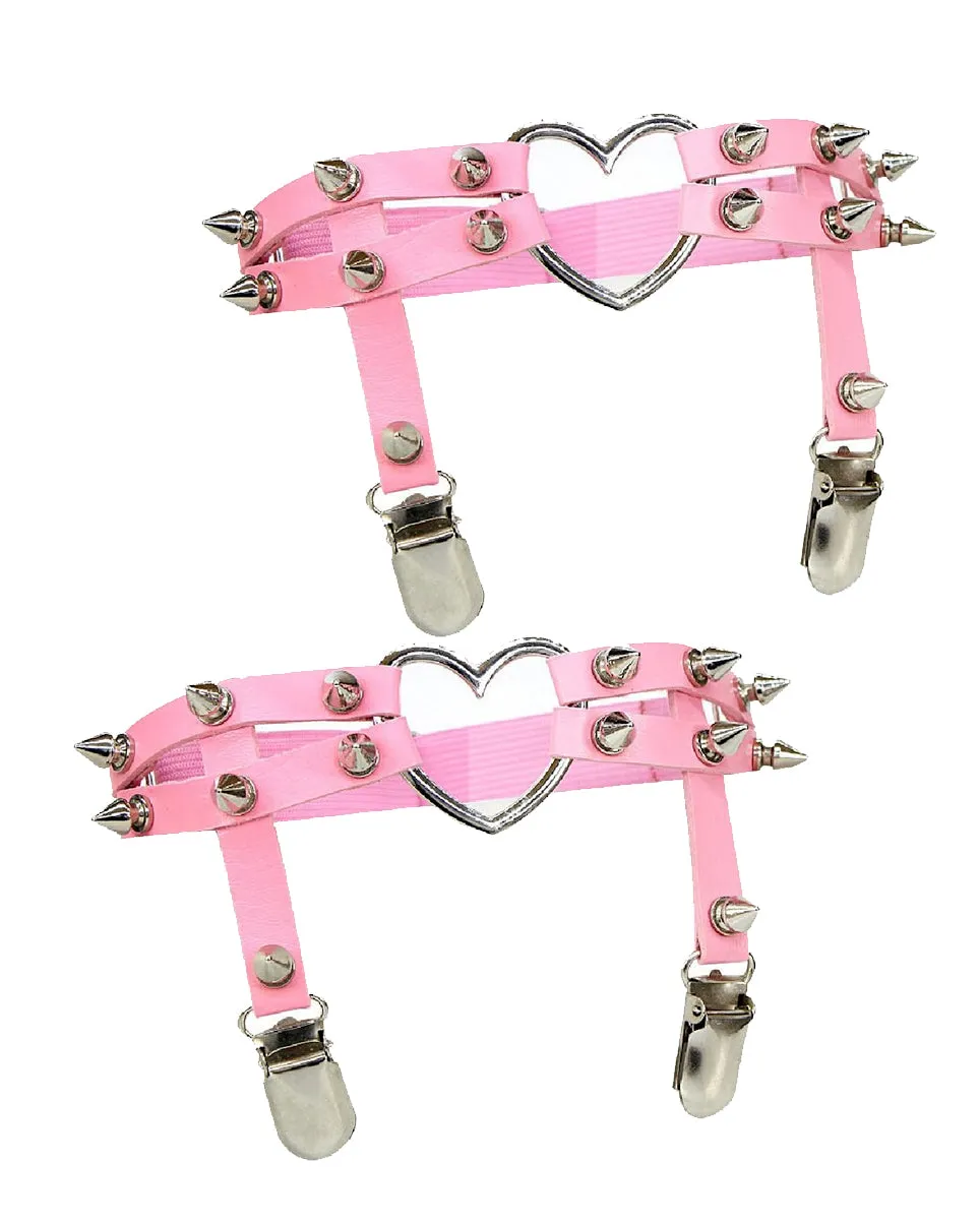 2pc Heart Spiked Faux Leather Leg Garters