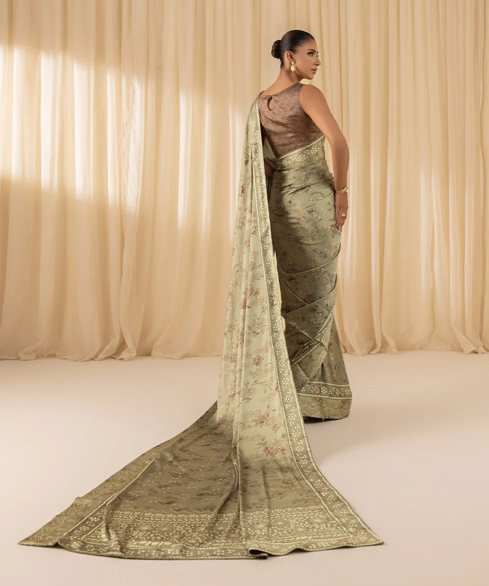 3 Piece -  Printed Satin Saree