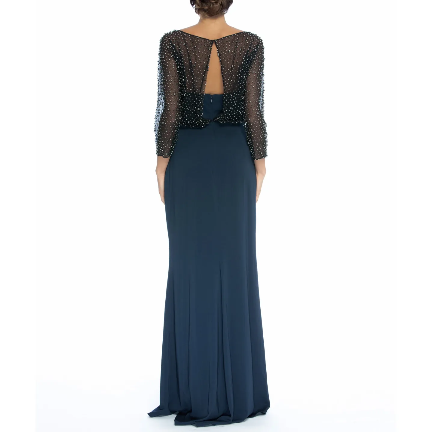 3/4-Sleeve Beaded Blouson Gown