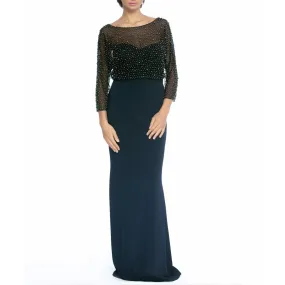 3/4-Sleeve Beaded Blouson Gown