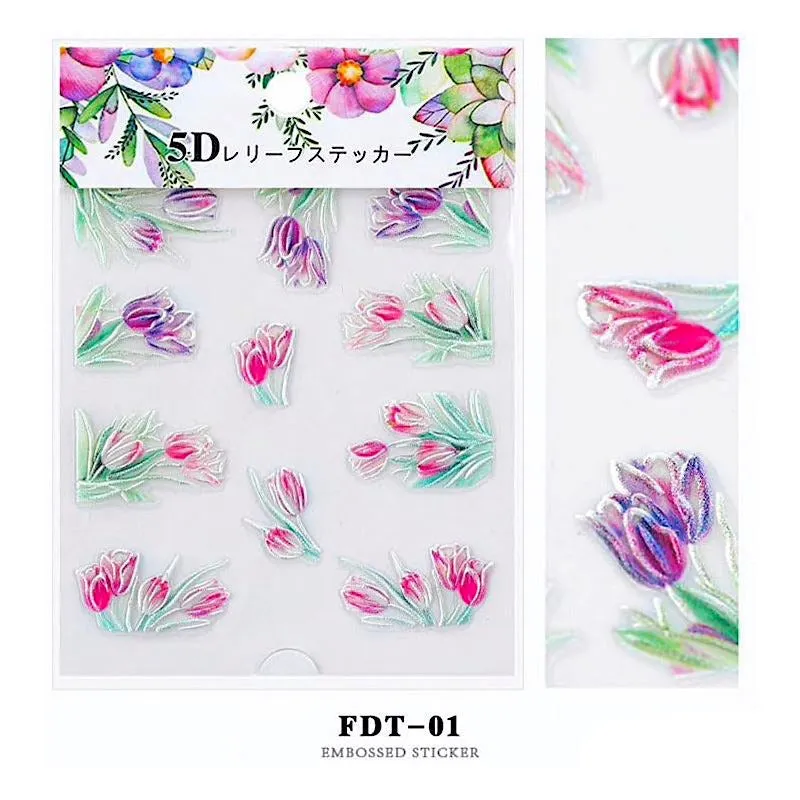 5D Embossed Flowers Nail Art Stickers