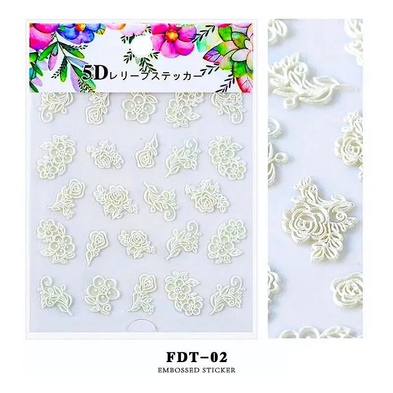 5D Embossed Flowers Nail Art Stickers