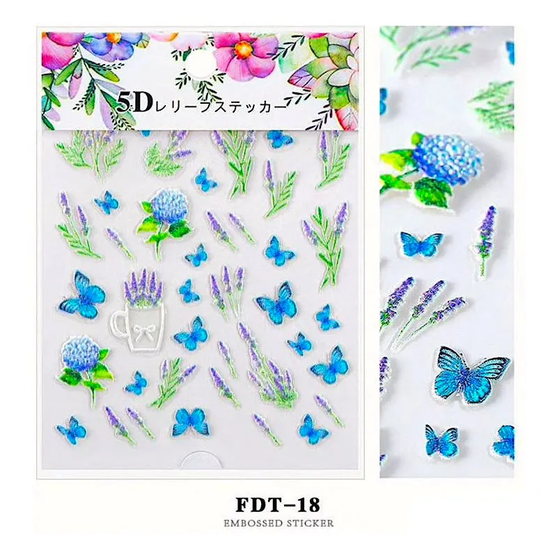 5D Embossed Flowers Nail Art Stickers