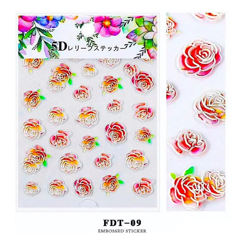 5D Embossed Flowers Nail Art Stickers