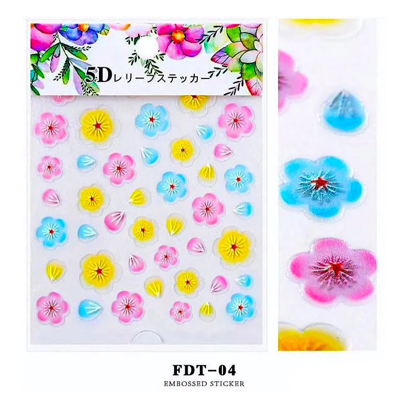 5D Embossed Flowers Nail Art Stickers