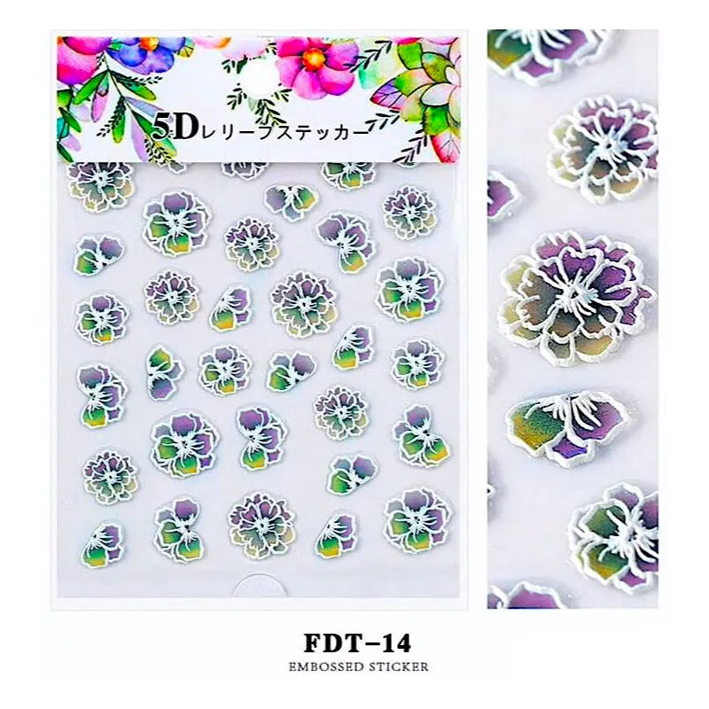 5D Embossed Flowers Nail Art Stickers