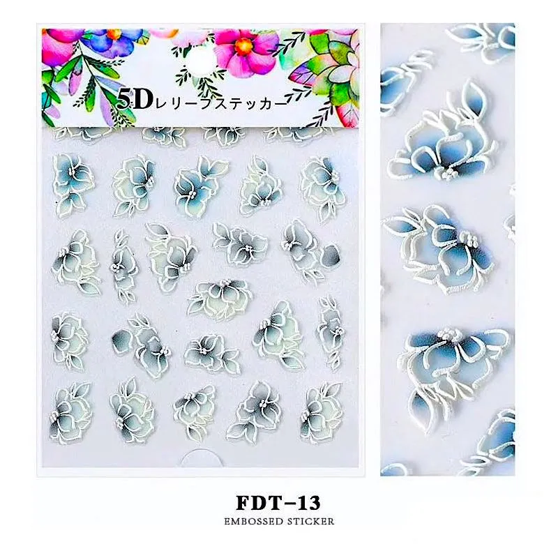 5D Embossed Flowers Nail Art Stickers