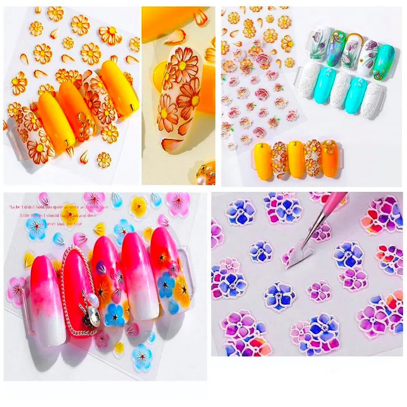 5D Embossed Flowers Nail Art Stickers