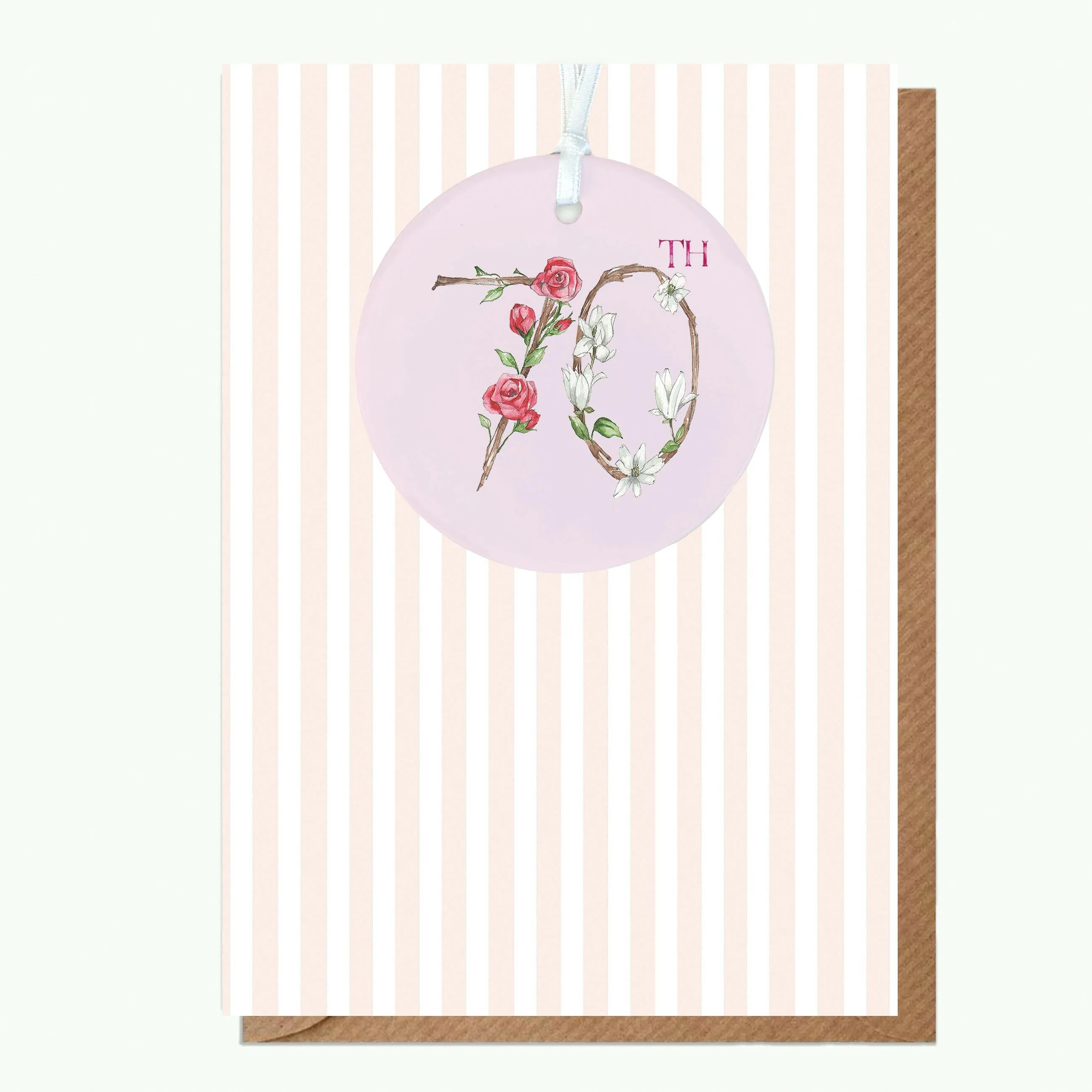 A6 Greeting Card with Ceramic Keepsake - 70th