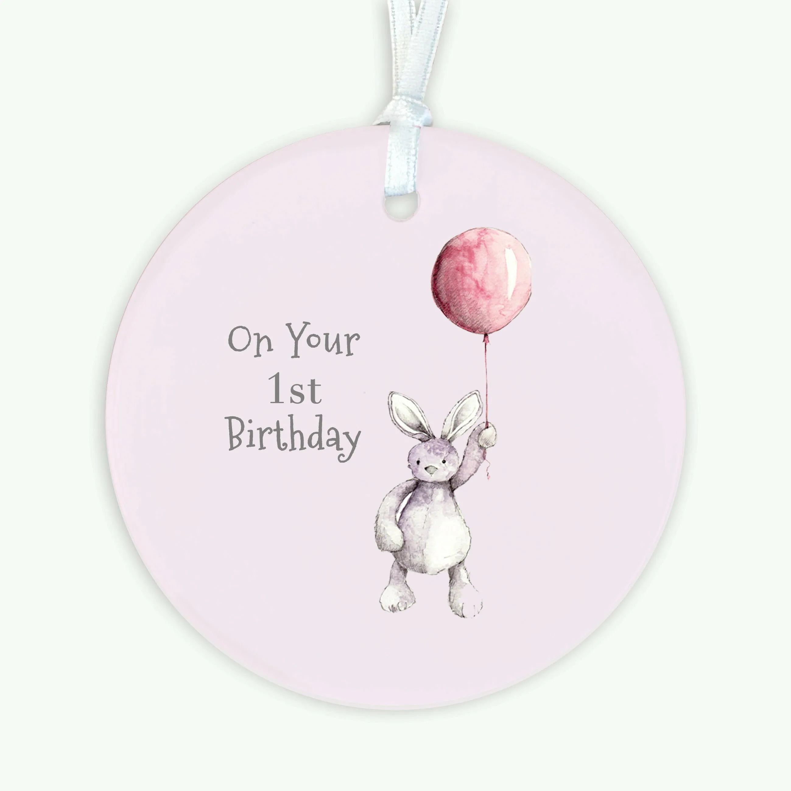 A6 Greeting Card with Ceramic Keepsake - Baby 1st Birthday Girl Teddy & Balloon