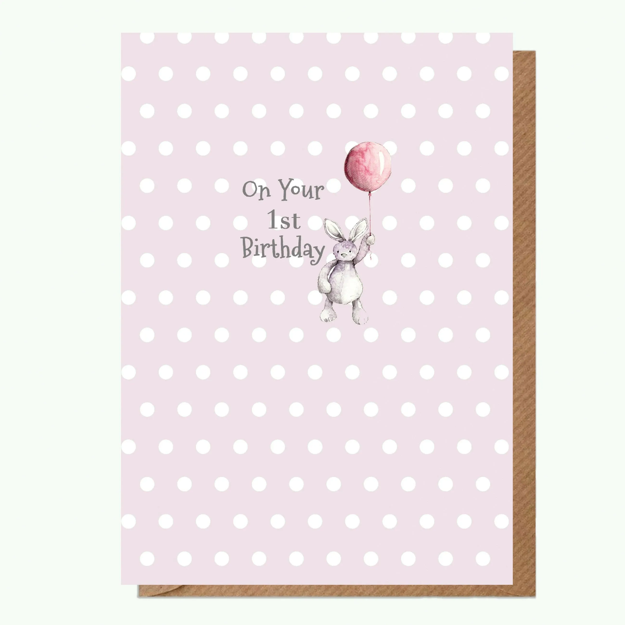 A6 Greeting Card with Ceramic Keepsake - Baby 1st Birthday Girl Teddy & Balloon