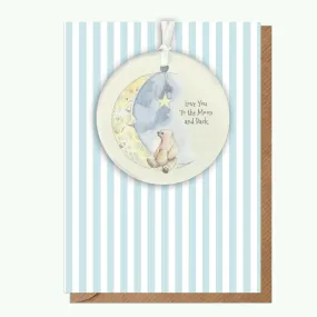 A6 Greeting Card with Ceramic Keepsake - Bear and Moon