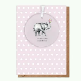 A6 Greeting Card with Ceramic Keepsake - Elephant Smile