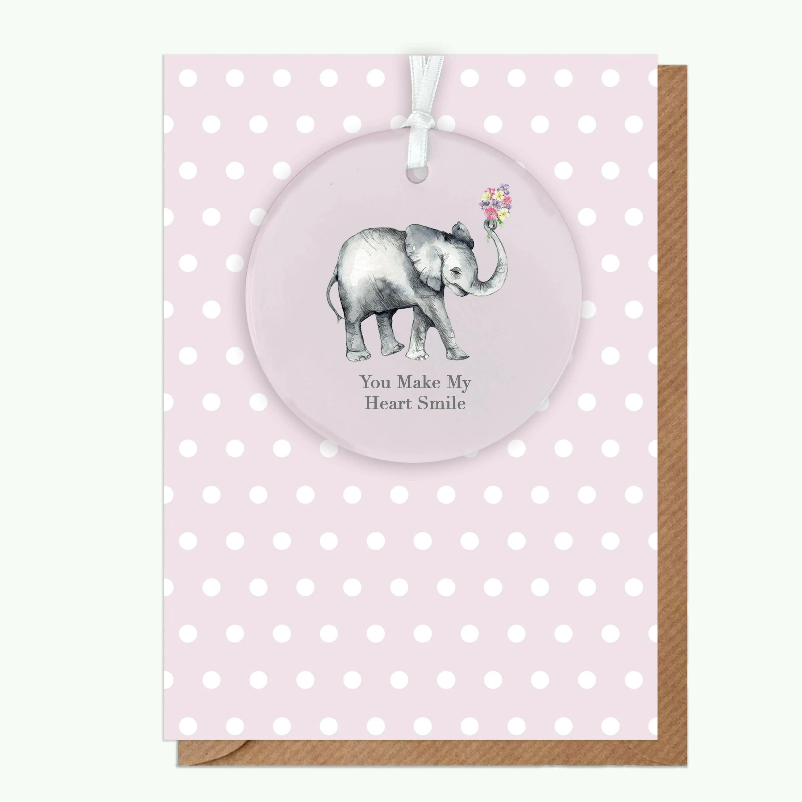 A6 Greeting Card with Ceramic Keepsake - Elephant Smile