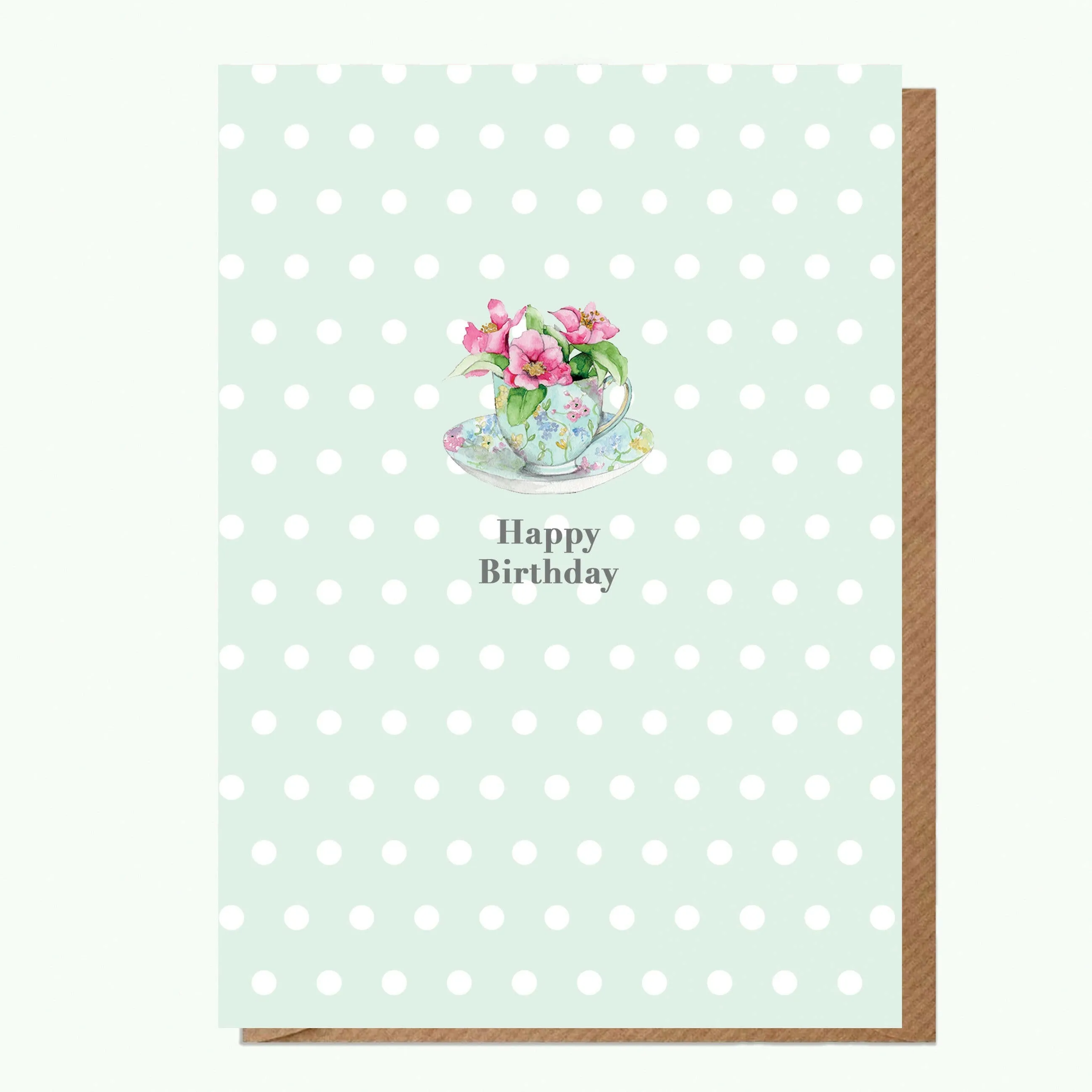 A6 Greeting Card with Ceramic Keepsake - Flowers & Tea Cup Happy Birthday