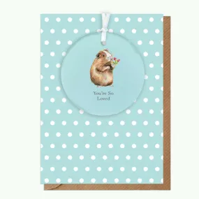 A6 Greeting Card with Ceramic Keepsake - Guinea Pig So Loved