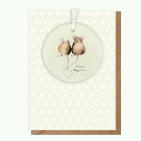 A6 Greeting Card with Ceramic Keepsake - Mice Better Together