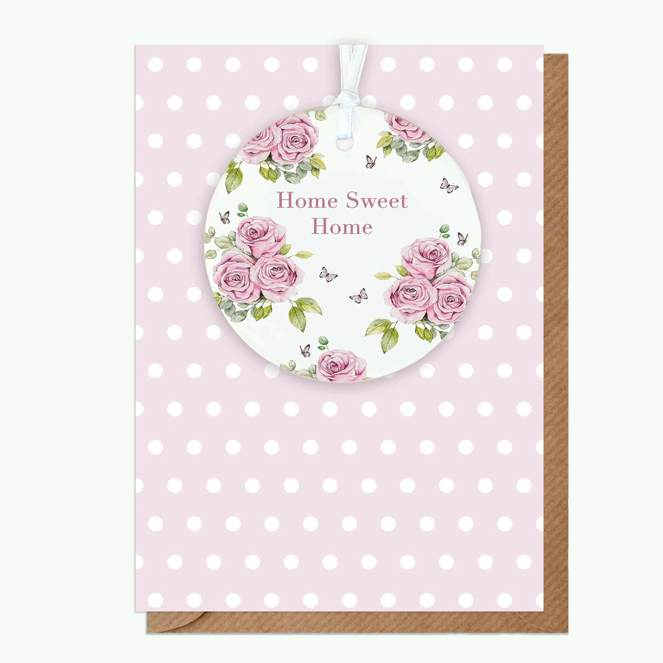 A6 Greeting Card with Ceramic Keepsake - Rose Cream Home Sweet Home